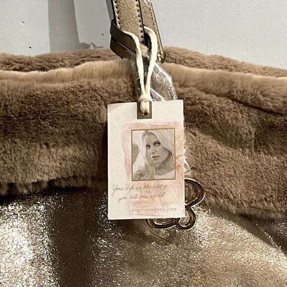 Jessica Simpson Purse Tote Flora‎ Fur Lined Metallic Handbag Matching Wallet - Picture 3 of 13